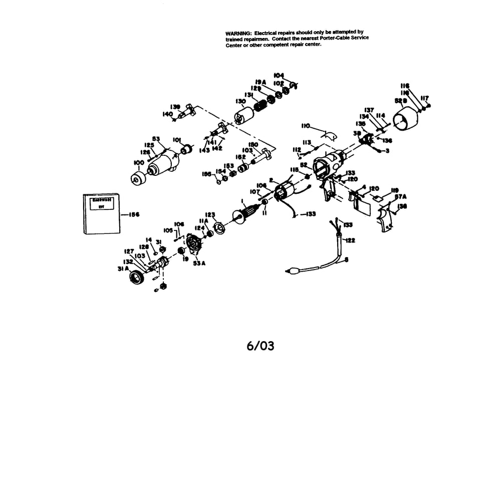 Impact Wrench Diagram and Parts List for 425  Porter Cable Wrench